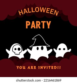 Halloween party invitation with cute spooky ghost