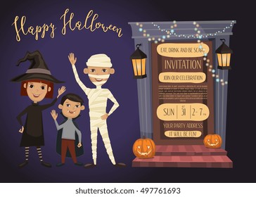 Halloween party invitation with halloween elements and place for text.