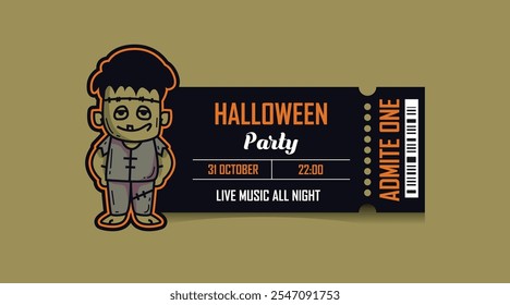 Conceito de modelo de tíquete de entrada de convite para festa de Halloween