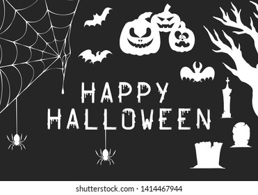 Halloween party invitation flyer or creepy greeting card background. Vector isolated spooky pumpkins, cemetery, spiderweb and graves.