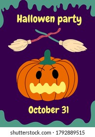 Halloween party, invitation, flyer, poster, layout, template. Holiday leaflet design for Halloween. Flat vector illustration