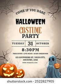 Dia das Bruxas Convite de festa Ghost Dance Party com Scary Pumpkins Full Moon Zombie Party Trick ou Treat Flyer Template Vetor Ilustração para divertida festa de Halloween.