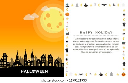 Halloween party invitation and greeting card orange background. vector collection.