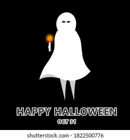 Halloween party invitation or greeting card with ghost. Flat design in vector illustration.