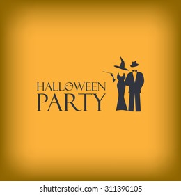 Halloween party invitation. Holiday card vector background. Elegant stylish man and woman in retro clothes. Eps10 vector illustration.