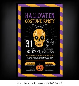 Halloween party invitation. Holiday card. Vector template with graphic.