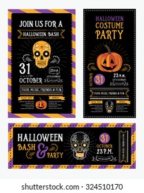 Halloween party invitation. Holiday card. Vector template with graphic.