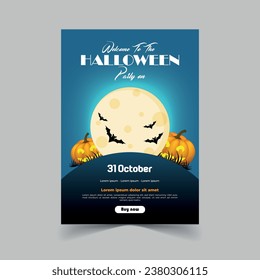 Halloween Party Invitation with Horror House Full Moon Party Trick or Treat Flyer Template Vector Illustration for Fun Halloween Party Invitation Card