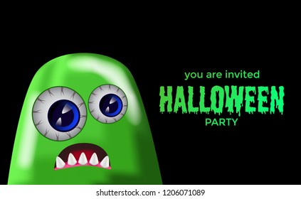Halloween party invitation with illustration of cute green monster
