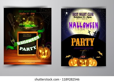 Halloween party invitation on wooden wall background