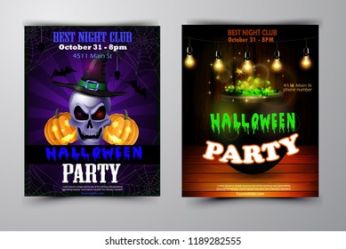Halloween party invitation on wooden wall background