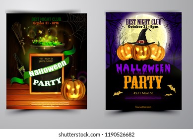 Halloween party invitation on wooden wall background