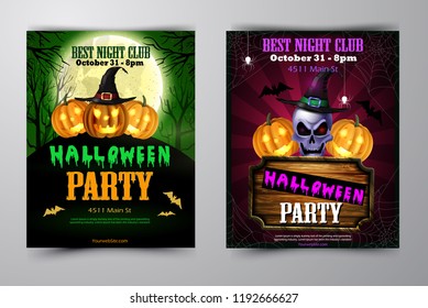 Halloween party invitation on wooden wall background