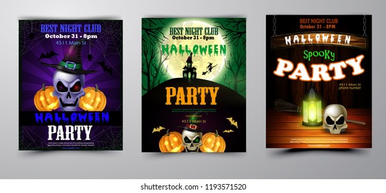 Halloween party invitation on wooden wall background
