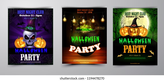 Halloween party invitation on wooden wall background