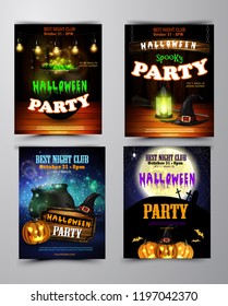 Halloween party invitation on wooden wall background