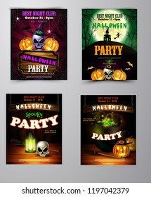 Halloween party invitation on wooden wall background