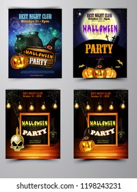 Halloween party invitation on wooden wall background