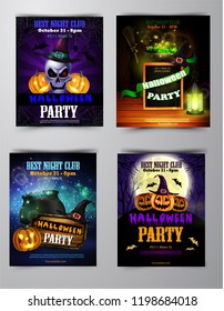 Halloween party invitation on wooden wall background