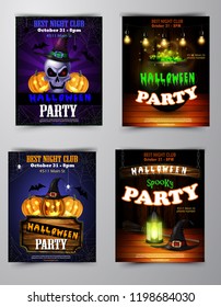 Halloween party invitation on wooden wall background