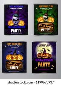 Halloween party invitation on wooden wall background