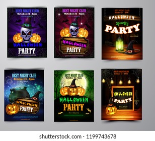 Halloween party invitation on wooden wall background