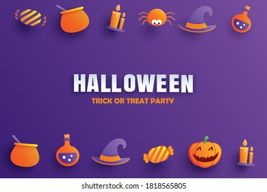 Halloween party invitation with paper art element design for greeting card, banner, poster, invitation.