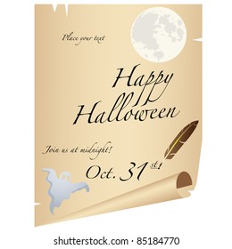 Halloween Party Invitation Parchment scroll. Vector isolated on white
