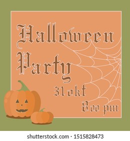 Halloween party invitation with place for your text. Pumpkin Jack-o-lantern and spider web
