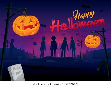 Halloween party invitation poster background. Vector illustration