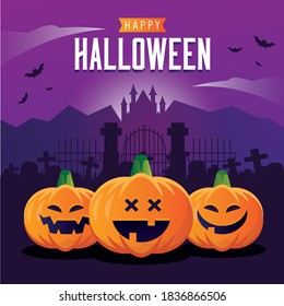 Halloween party invitation poster or card illustration design, text outline, vector illustration