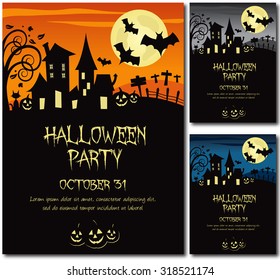 Halloween party invitation poster or card illustration design, text outline, no drop shadow on the .eps