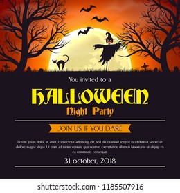 Halloween party invitation poster template scary silhouettes and place for text.