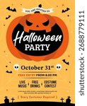 Halloween Party invitation poster vector design. Spooky laughing Jack o