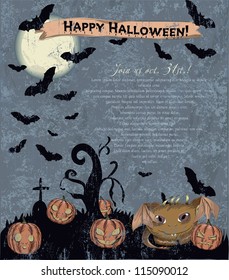 halloween party invitation poster, vector illustration