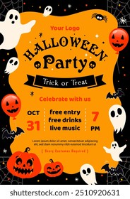 Halloween Party invitation poster vector design. Spooky ghost frame