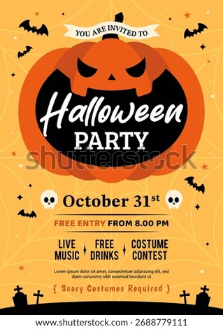 Halloween Party invitation poster vector design. Spooky laughing Jack o' lantern