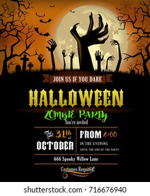 Halloween party invitation or poster or the zombies party