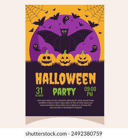 Halloween party invitation, poster.Template for greeting cards, background, cover, sale banner, flyer, advertising, web, social media.