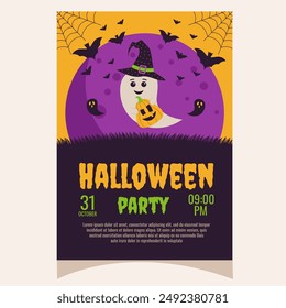 Halloween party invitation, poster.Template for greeting cards, background, cover, sale banner, flyer, advertising, web, social media.