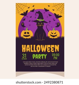 Halloween party invitation, poster.Template for greeting cards, background, cover, sale banner, flyer, advertising, web, social media.