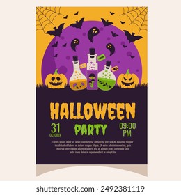 Halloween party invitation, poster.Template for greeting cards, background, cover, sale banner, flyer, advertising, web, social media.