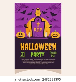 Halloween party invitation, poster.Template for greeting cards, background, cover, sale banner, flyer, advertising, web, social media.