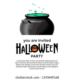halloween party invitation with potion in the pot for trick or treat event for poster,label,banner, card template