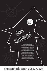 Halloween party invitation, profile of witch, halloween poster. Vector illustration