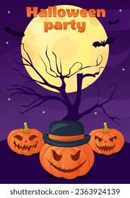Halloween party invitation, promo banner template with scary pumpkins