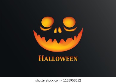 Halloween party invitation with pumpkin in dark background. Design greeting card paper art template. Use for flyer, banner, poster, vector illustration.