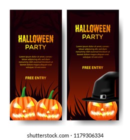 Halloween party invitation with pumpkin jack lantern. Trick or treat event. poster and banner template. vector illustration