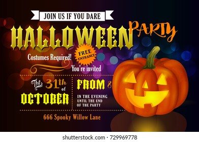 Halloween-Party-Einladung mit Kürbis, Vektorformat