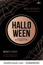Halloween party invitation with rose gold geometric elements. Minimalistic Halloween card. Vector illustration.